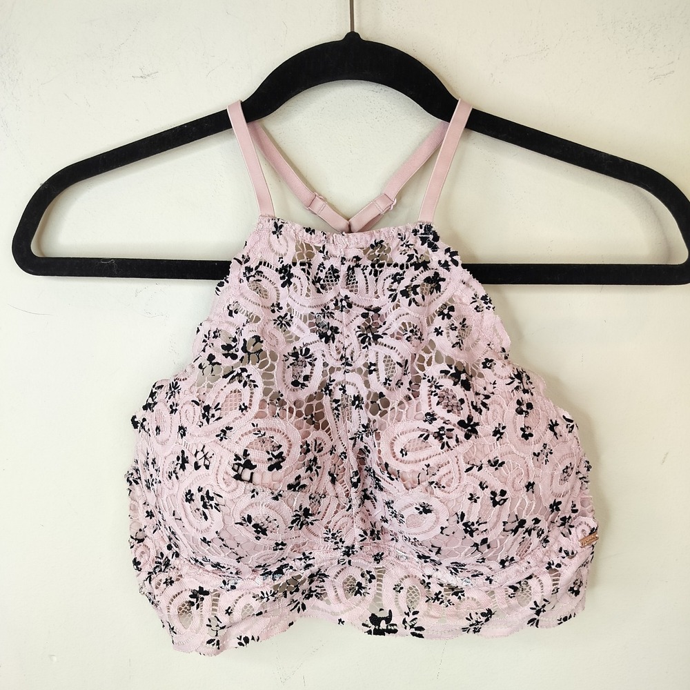 Victoria's Secret PINK Push Up High Neck Bra Small Pink Lace Underwire